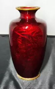 Antico vaso smalto rosso smalto OX BLOOD DE BOEUF firmato - Foto 1 di 5