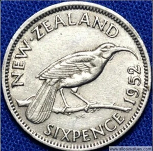 New Zealand 1952 - Sixpence  6d ~ Hard to find coin - Last year of KGVI - Picture 1 of 2