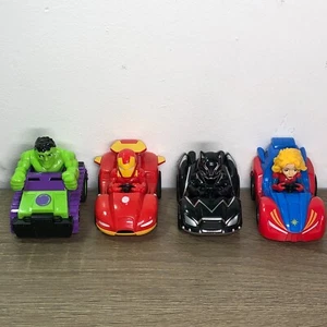 Marvel Super Hero Adventures Lot Pull Back Cars Hulk Iron Man Black Panther 4 - Picture 1 of 12