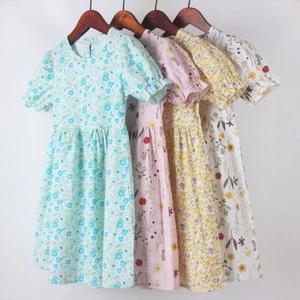 Girls Dress Short Sleeve Kids Pastoral Princess Skirt Dresses Age 4- 13 Years - Picture 1 of 17