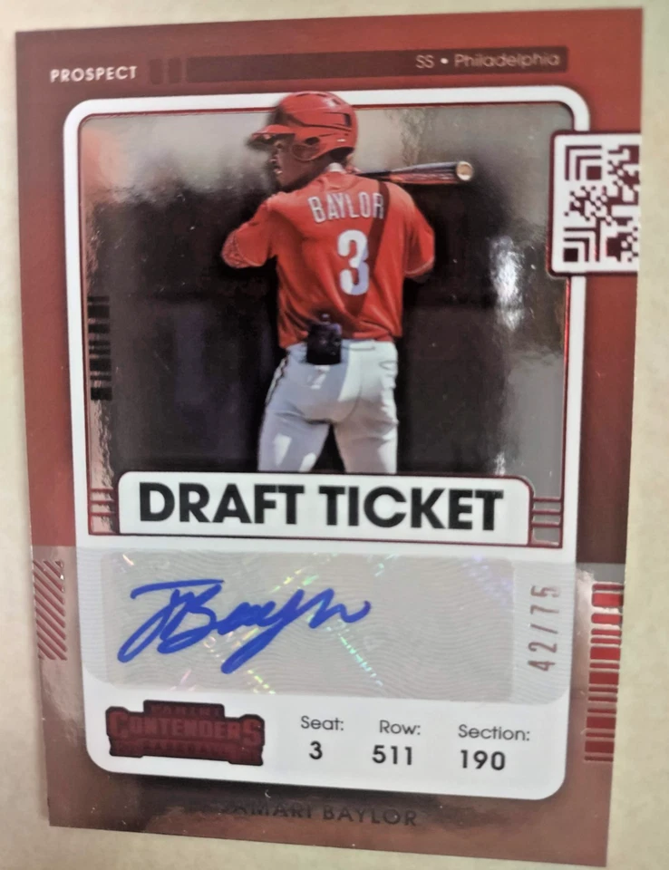 2021 Panini Contenders JAMARI BAYLOR MLB Phillies Certified ROOKIE AUTOGRAPH /75 - Image 1 of 2