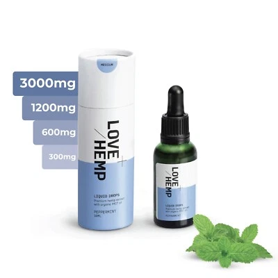 Love Hemp CBD Oil Drops mint 300-1,200mg, Vegan Friendly & Gluten Free, 30ml