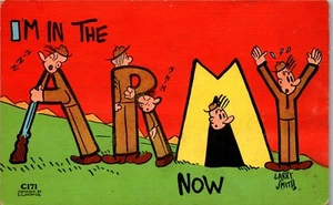 Military Humor WW2 - I'm In the ARMY Now - Vintage Postcard HC1 - Picture 1 of 2