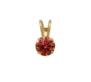 14K Gold GRA Certified D-VVS1 Round Watermelon Red Moissanite Pendant - Picture 1 of 6
