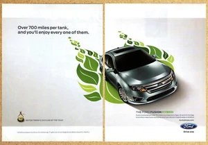 Ford Fusion Hybrid 700 Miles Automobile - 2 Page Print Ads Ephemera Art 2010 - Picture 1 of 5
