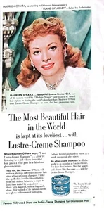 Champú crema brillante VINTAGE 1951 anuncio de revista, Maureen O'Hara en llama de Araby - Imagen 1 de 1