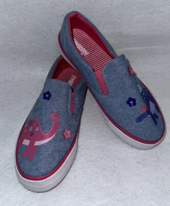 Gymboree Dinos Canvas Denim Blue Girls Slip On Loafer Size 1 - Picture 1 of 5