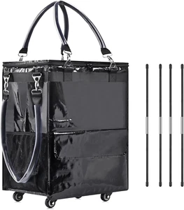 Reusable Grocery Bag on Wheels with Support Pole, Large Rolling Tote Bag, Waterp - Picture 1 of 7