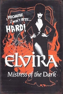 Elvira "Je ne vais pas mordre fort." Enseigne métal étain film d'horreur - Photo 1/1