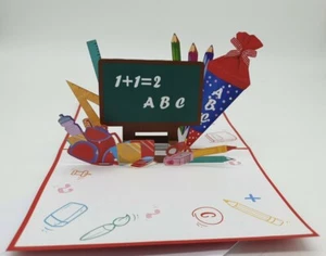 3D Pop Up Karte Einschulung Schulanfang Schule 1. Klasse Schüler Lehrer - Bild 1 von 2