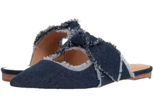 Zapatos planos sin cordones Bill Blass para mujer Sabrina azul oscuro denim lavado puntiaguda 7M - Imagen 1 de 7