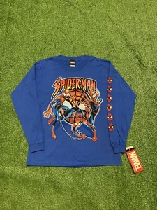 Vintage Spiderman Mad Engine Marvel Youth Large Shirt Blue Long Sleeve 2002 Y2K - Picture 1 of 12