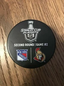 Ottawa Senators New York Rangers Game Used Playoff Warmup Puck 2017 Game 2 - Picture 1 of 2