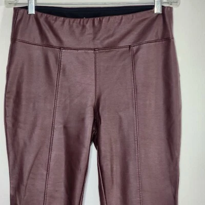 Rock & Republic Faux Leather Pants Sz Med Maroon Rx Fever Pull On Slimming - Image 1 of 4