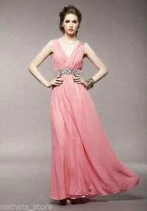 Wedding Bridesmaids Cocktail Evening Party Embellished Waist Pink Maxi Dress - Bild 1 von 11