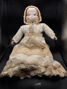 NIB Antique 3-Faced Porcelain Bisque Doll, Rotating Head, Cloth Body, 2 Outfits - Picture 1 of 18