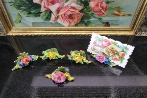 Set 5~Vintage Porzellan SwEEt RoSeS BLUMEN Tischkarten HALTER/Display~Germany! - Bild 1 von 8