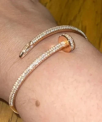 4Ct Round Lab Created Diamond Womens Nail Bangle 14K Yellow Gold Plated Silver - Image 1 of 4