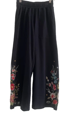 Johnny Was Black Steffania Wide Leg Crop Sweat pant Retail $328 R63024-9 NWT - Image 1 of 4