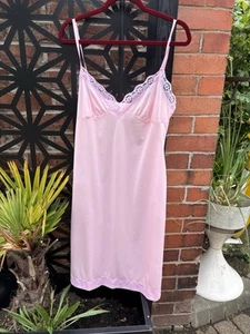 Vintage Pink NYLON Full Slip Babydoll Nightie 10? - Picture 1 of 2