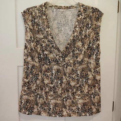 Camisa Mujer PLUS Talla 2X (20-22) Sin Mangas Superposición Estilo V Marrón Estampado Animal Foto 1 de 4