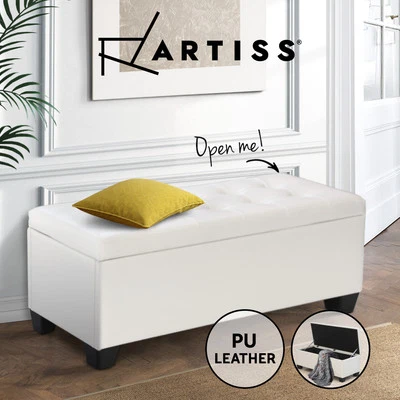 Artiss Storage Ottoman Blanket Box Bench 97cm Leather Chest Foot Stool White - image 1 of 4