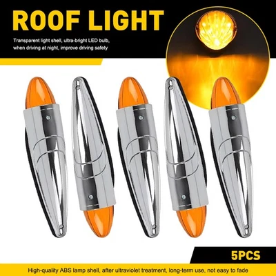 5x 17LED Torpedo Amber Cab Marker Clearance Roof Running Top Light For Kenworth - Image 1 of 4