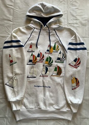 Sudadera con capucha de vela de colección años 80 Jerzees por Russell Port Jefferson Long Island NY talla M Foto 1 de 4