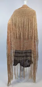 ROMANTIC ANTIQUE 1920’S FLORAL VOIDED SILK VELVET SHAWL W LONG FRINGE - Picture 1 of 8
