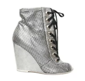 CHANEL Lace Up Wedge Booties (SIZE 37) - Picture 1 of 7