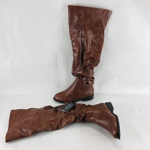 Charlotte Russe Womens Brown Over The Knee Boots Size 6W Gold Buckle - Picture 1 of 12