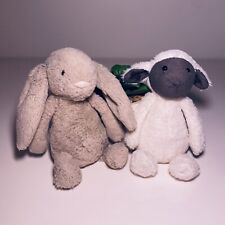 2 Jellycat Bashful Bunny Beige Fuddles Grey Face White Lamb Retired Plush Rare