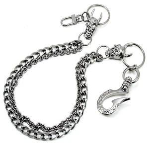 DK EMO 2 Line Skull Basic Biker Trucker Key Jean Wallet Chain (23") BLK ACS07BLK - Picture 1 of 7