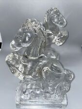 VINTAGE MARTINSVILLE VIKING CLEAR GLASS REARING HORSES BOOKENDS - SET OF 2