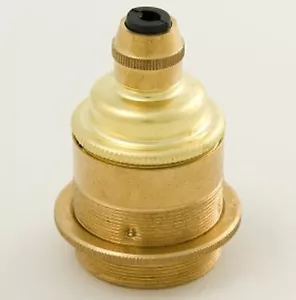 E27 Light Bulb Lamp holder With Cord Grip Polished Brass c/w Shade Ring (A46) - Picture 1 of 2