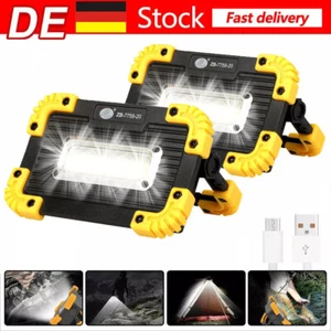 2x LED Arbeitsleuchte Baustrahler Akku Aufladbar Flutlicht Werkstattlampe DE~ - Bild 1 von 17