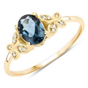 0.93 ct. tw. Genuine London Blue Topaz And White Diamond Butterfly Ring In 14K - Picture 1 of 2
