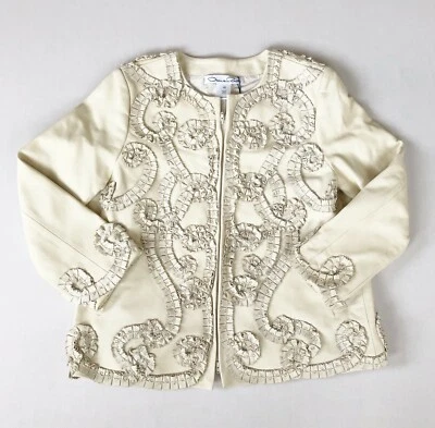 OSCAR DE LA RENTA Women's Jacket Genuine Lamb Skin With Silk Lining Ivory 8 NEW - Image 1 of 4