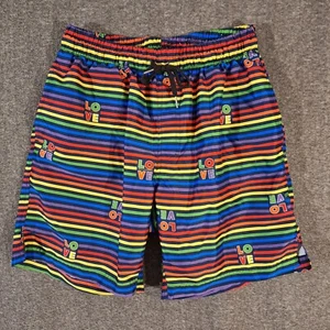 2(X)1st Swim Trunks Mens Large Rainbow Striped Love Elastic Waist Pockets Lined - Picture 1 of 13