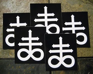 Lot of 5 Leviathan Cross Sticker Bumper Occult Baphomet Satanic Pentagram 4x3.5" - Picture 1 of 2