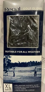 Regal Golf Glove XL Mens Left Hand Black Leather Lycra Inserts New In Packet - Picture 1 of 3