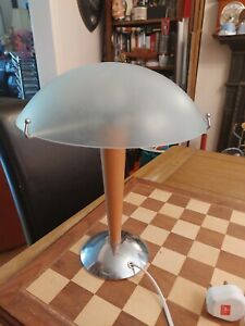 Vintage IKEA KVINTOL Beech Glass Chrome Art Deco Style Mushroom Desk Table Lamp