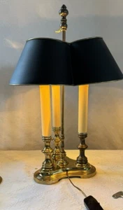 VINTAGE BRASS BOUILLOTTE DESK 3-Light Lamp w Tole Shade Tested Working - Picture 1 of 10