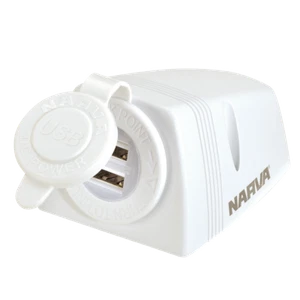 NARVA 81154WBL WHITE SURFACE MOUNT DUAL USB SOCKET WITH DUST COVER 5V @ 2.5A - Picture 1 of 3