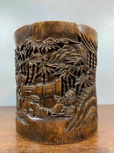 6.8'' China Old Wood brush pot natural Rosewood Pen holder pine old man - Picture 1 of 9