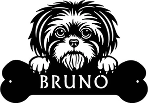 Letrero de cabeza y hueso de perro Shih Tzu con nombre o números personalizados - Imagen 1 de 5