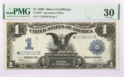 Series Of 1899 $1 Black Eagle Silver Certificate Fr#236* Star Note PMG VF30 - Image 1 of 2