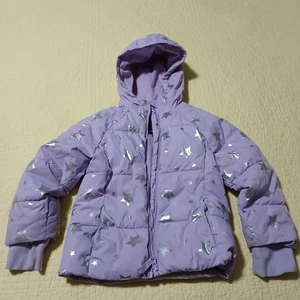 Swiss Tech Mädchen Mantel Gr. XS (4-5) lila mit Sternen Fleece gefüttert Reißverschluss vorne - Bild 1 von 5
