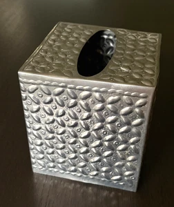 Dekorative Taschentuchbox Abdeckung Handarbeit Metall matt silberfarben Made in India - Bild 1 von 11