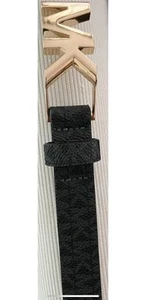 Michael Kors MK Logo $59 Gold Buckle Black Belt Leather (M/L) Womens New - Picture 1 of 3